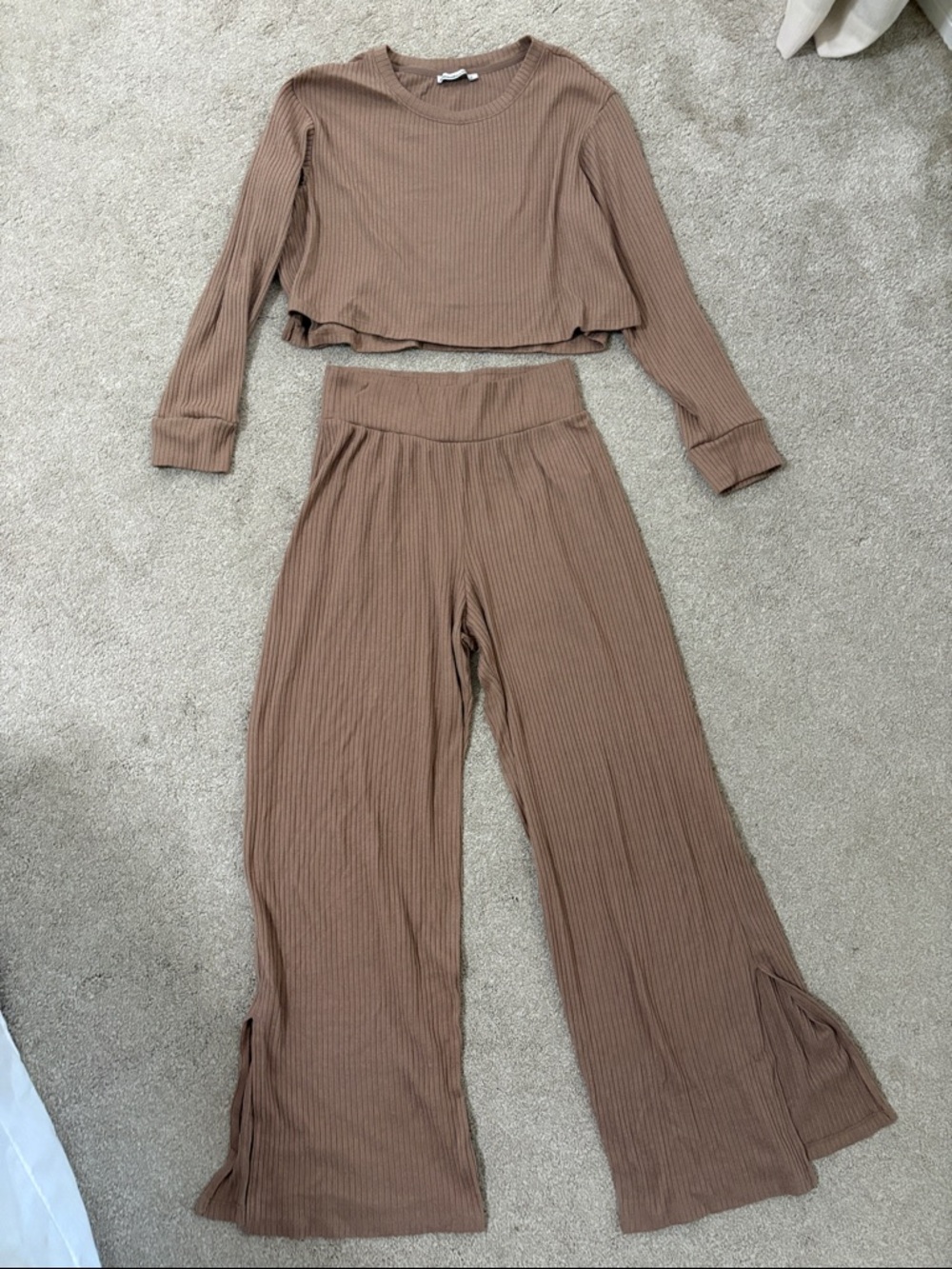 Abercrombie & Fitch Ribbed Wide-Leg Lounge Set - Brown